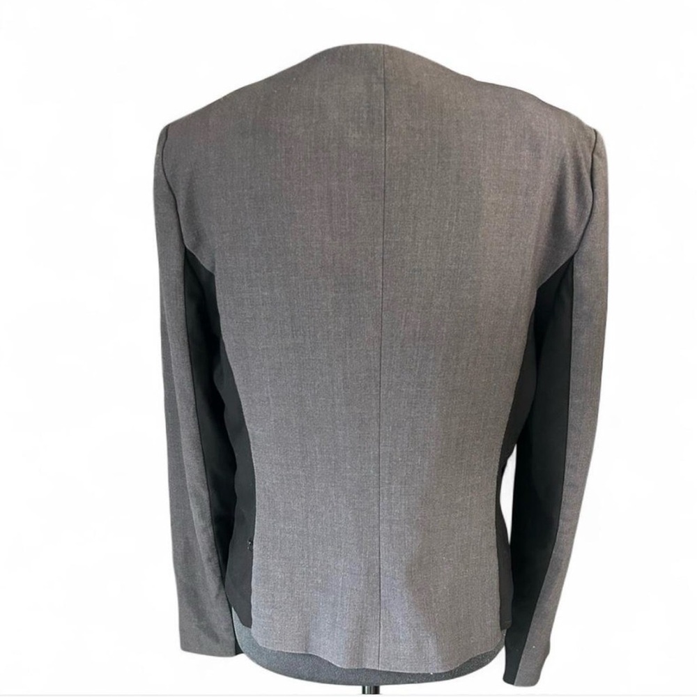 Calvin Klein Zip Front Blazer Jacket Size 12 Gray Black Stretch Career Work - Picture 4 of 7